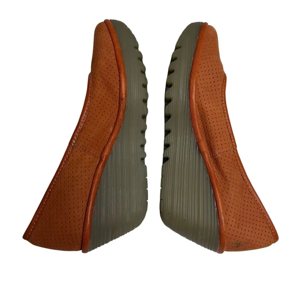 Fly London Leather Wedge Shoe Pump Slip On Women Orange 40 US 10